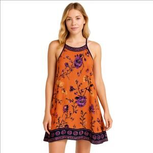 Urban Outfitters Ecote Gigi Boho Orange Floral Mini Dress Size XS